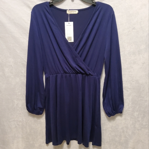 Leadingstar Dresses & Skirts - NWT.  LEADINGSTAR SOLID BLUE LONG PUFF SLEEVES WITH ELASTIC CUFFS SIZE M